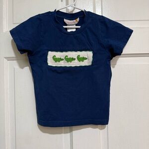 4T Smocked Boys Alligator Short Sleeve Navy Blue Shirt Zoo Aquarium Beach